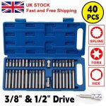 Jeu de douilles hexagonales torx star et spline - marque - 40 pices - 12 mm - tui de transport - cls ...