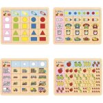 Jeu �ducatif - tableau double entr�e - bois - 4 plateaux - 25 tuiles par plateau