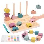 Jeu montessori 3 en 1 - tri empilage & enfilage perles en bois jouet �ducatif 2 3 4 5 ans cadeau gar�on ...