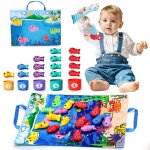 Jeu de p�che montessori b�b� 1?3 ans ? canne � p�che 15 poissons seaux empilables & tapis oc�an ? jouet ...