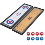 Jeu de soci�t� 2 en 1 114 x 32 cm costway - jeu de curling de table et shuffleboard - 8 palets - en bois ...