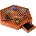 Jeu de socit portable de dames chinoises avec billes et rangement tiroir plateau en bois hexagonal ...