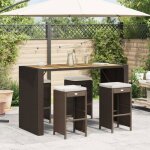 Chez jili * tabourets de bar jardin design classique - ruigou - coussins lot de 4 marron r�sine tress�e44824 ...