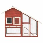 Jills - poulailler enclos cage poules dext�rieur clapier rouge et blanc 140x63x120cm - bois de sapin ...