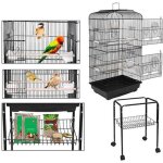 Jinkeey grande cage oiseaux en mtal pour canaris perruches calopsittes - volire  roulettes / plateau ...