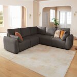 Jinovia canap� modulable d?angle 4 places avec module d?angle en velours c�tel� ? gris fonc�