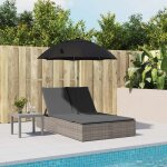 Jll * top - chaise longue - bain de soleil - lot de 2 et coussins - et parasol gris r�sine tress�e lll700 ...