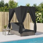 Jll * top - chaise longue - bain de soleil - lot de 2 avec toit et rideaux gris rsine tresse lll698 ...