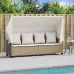 Jll * top - chaise longue - bain de soleil - avec auvent et coussins - beige rsine tresse lll284