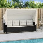 Jll * top - chaise longue - bain de soleil - avec auvent et coussins - noir r�sine tress�e lll1006