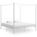 Jm cadre de lit � baldaquin - avec sommier � lattes - sans matelas - blanc m�tal 200x200 cm ll1198