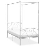 Jm cadre de lit � baldaquin - avec sommier � lattes - sans matelas - blanc m�tal 90x200 cm ll1174