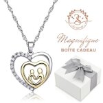 Joli collier femme enfant coeur baign dans lor blanc. coffert cadeau offert. cadeau naissance fte des ...