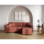 Jonas - canap� dangle r�versible 4 places convertible avec coffre en tissu textur� - rose