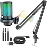 Jormftte microphone gaming rgb 24 bits micro usb avec bras 7 lumi�res pour jeux podcast et karaok�