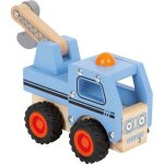 Jouet en bois - small foot - dpanneuse bleue - grue mobile - roues en caoutchouc - fsc