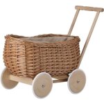 Jouet - chariot trotteur en osier naturel avec roues en bois - age 3 ans - solide et stable
