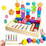 Jouet enfant 3 ans - 3 en 1 jouets de perles de laage en bois - empilable y enfiler jouet jeux montessori ...