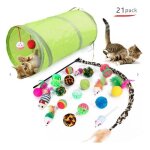 Jouet interactif pour chat - 21 pi�ces - plume souris clochette - vert - flashdog tech