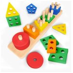 Jouet montessori  empiler et trier en bois - couleurs vif - jeux montessori pour tout - petits 1 - 3 ...