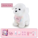 Jouet peluche chien bichon fris� avec accessoires complets : collier brosse s�che - cheveux os biberon ...