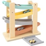 Jouet rampe de course en bois montessori pour enfants 1 2 3 ans - piste de course avec 4 mini cars et ...