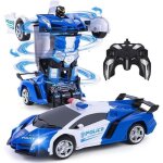 Jouet robotique - transformers - voiture tlcommande 2 - en - 1 - bleu et blanc - rechargeable usb - 6 ...
