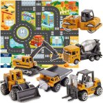 Jouet tracteur et engins de chantier - swapy - 6 pices - tapis de jeu 80x70 cm - chelle 1:20 - mtallique ...