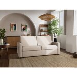 Julia - canap� 3 places convertible express couchage quotidien 140 cm matelas 18 cm en tissu - beige