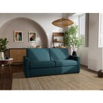 Julia - canap� 3 places convertible express couchage quotidien 140 cm matelas 18 cm en tissu - bleu