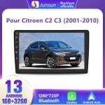 Junsun autoradio android 13 pour citroen c2 c3 (2001 - 2010) 1go + 32go 9�cran tactile carplay gps wifi ...