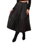 Jupe �vas�e et pliss�e en simili cuir. mod�le longueur mi - mollet et taille �lastiqu�e. poss�de une ...