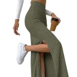 Jupe longue dt pour femme vitata jupe tricote taille haute fendue sur le ct pour femme jupe slim ...