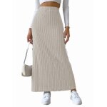 Jupe longue dt pour femme vitata jupe tricote taille haute fendue sur le ct pour femme jupe slim ...