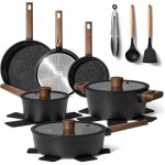Just perfecto set de 15 pices pour induction - set de casseroles noires avec couvercles pour gaz et ...