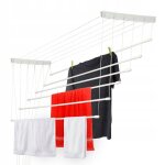 Kadax etendoir a linge au plafond avec tiges en acier pratique systeme de sechage (blanc 6 x 90 cm)