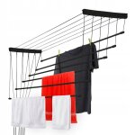 Kadax etendoir a linge au plafond avec tiges en acier pratique systeme de sechage (noir 6 x 120 cm)