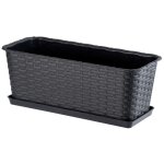 Kadax jardini�re rectangulaire 40 cm balconni�re en plastique aspect rotin avec soucoupe (anthracite) ...
