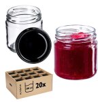Kadax pots mason 200ml verre 20pcs avec couvercles noirs hermtiques
