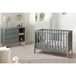 Kaina - pack lit b�b� 60x120cm + commode 3 tiroirs coloris gris et naturel
