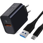 Kal - chargeur 18w rapide qc 3. 0 avec c�ble type - c 2m pour samsung a41 / a21s / a40 / a20e / a20 galaxy ...