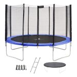 Trampoline rond bleu 430cm avec filet chelle bche et kit ancrage