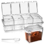 Kbnian lot de 4 boîtes à épices de cuisine en acrylique transparent avec cuillères et couvercles pour ... Kbnian lot de 4 boîtes à épices de cuisine en acrylique transparent avec cuillères et couvercles pour ...