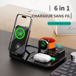 Kenlumo chargeur sans fil 6 en 1 chargeur de tlphone heure numrique bluetooth pour iwatch airpods ...