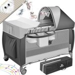 Lit parapluie b�b� pliable - kidiz - 3 en 1: lit parc table � langer - 0 � 3 ans - jusqu� 15 kg - gris ...