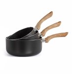 Kit de 3 casseroles livoo mep115 - aspect pierre & bois dimension 16 18 20 cm en aluminium coloris noir ...