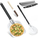 Kit 4 pi�ces pizza: pelles perfor�es 30cm & 9 roulette pro brosse nettoyage
