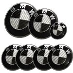 Kit 7 badge logo embleme bmw carbone noir gris capot 82mm coffre 74mm volant 4 x cache moyeu 68mm