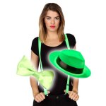 Kit accessoire bretelles chapeau et n?ud papillon vert fluo adulte