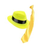 Kit accessoire chapeau et cravate jaune fluo adulte